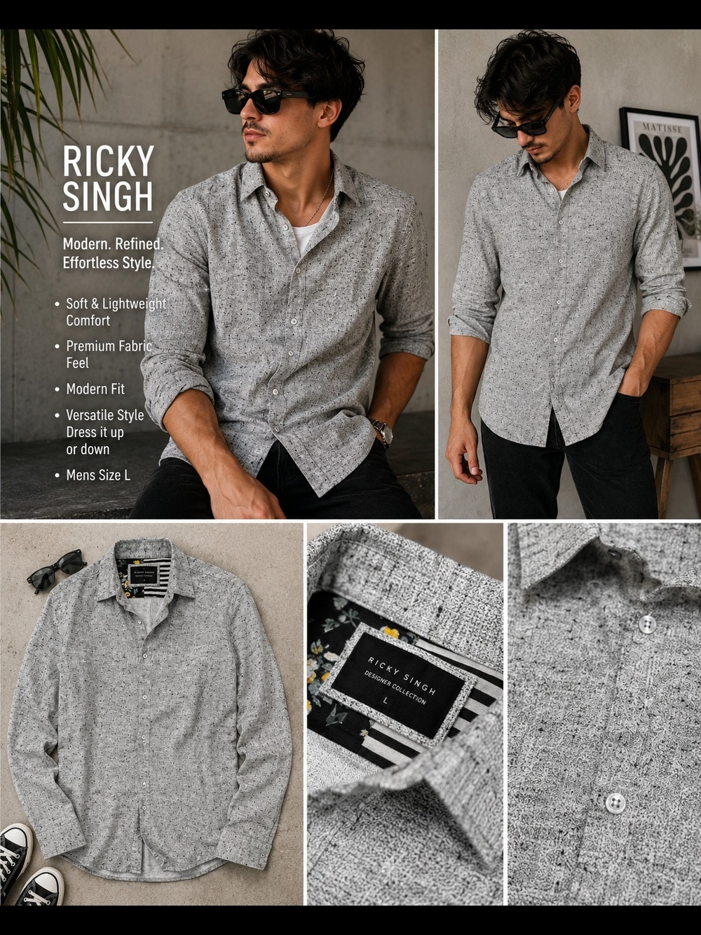 Ricky Singh Men’s Grey Speckled Button-Down Shirt